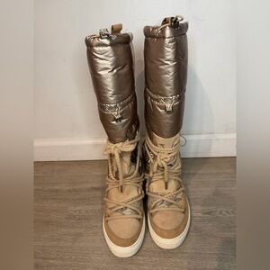 Inuikii Tall Winter Boots in Metallic Bronze and Beige